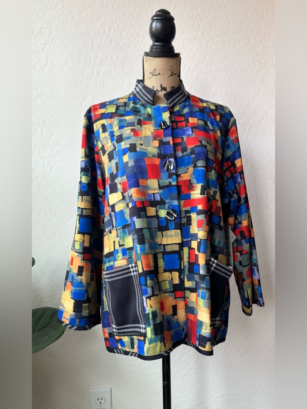 NWT Ali Miles Reversible Woven Abstract Multi Color Jacket